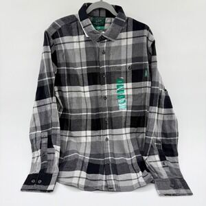 Woolrich Mens Granite Plaid Flannel Button Down Shirt Grey Black White Large NEW